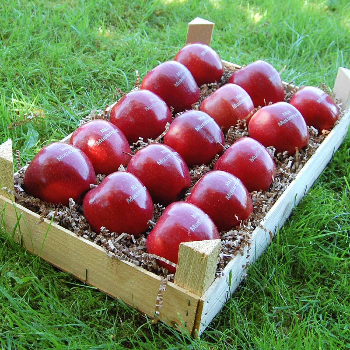 Rote Logo Pfel In Obstkiste Dekorativ Verpackt