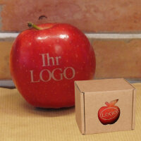 LOGO-Apfel rot in Box / kleine braune Box neutral
