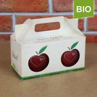 Box mit 2 roten Bio-Äpfeln / biohof-box neutral / Herzäpfel