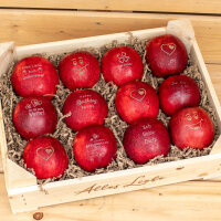 12 Äpfel mit Wunschmotiv in Obststeige