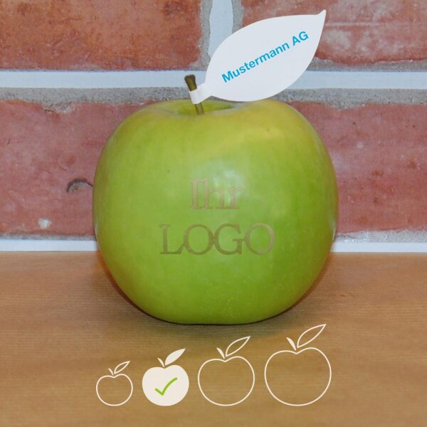LOGO-Apfel / grün / klein / Blatt indiv. Druck farbig