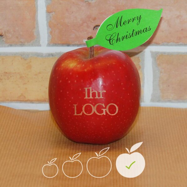 LOGO-Apfel / rot / sehr groß / Blatt Merry Christmas