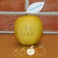 LOGO-Apfel / gelb BIO / mittel / Blatt indiv. Druck farbig